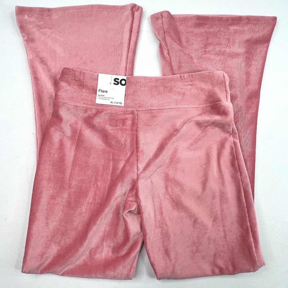 NWT SO High Rise Flare Ribbed Velvet Leggings XL 14/16 Pink